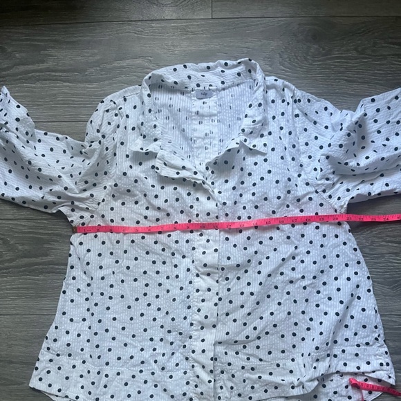 Tulip White Black Seersucker Cotton A Line 3/4 Sleeve Button Down Top Size L - Picture 4 of 7